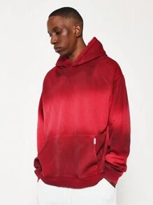 SUMWON Washed Effect Oversized Pullover Hoodie With Kangaroo Pocket Drawstring Urban Athletic Streetwear Fall Winter Loungewear Casual Layer - Red - View 1