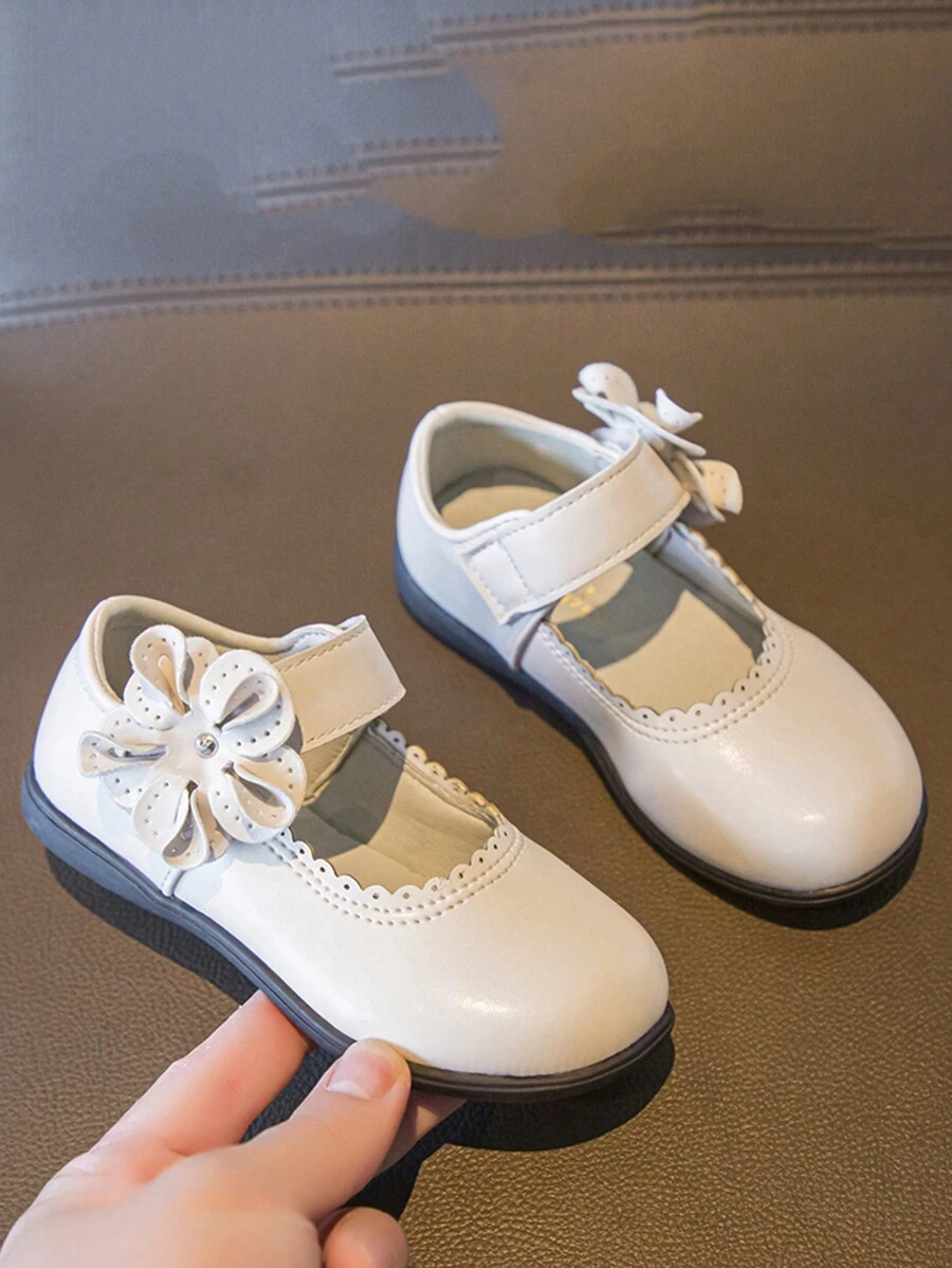 1 par de zapatos planos para niñas, beige, cómodos y versátiles con y diseño de flor de estilo hada para uso al aire libre, zapatos sencillos para niños - Beis - Ver 1