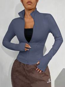 SHEIN EZwear Lekka kurtka damska Hazy Blue Knitted zapewniająca ochronę przed słońcem