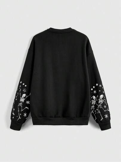 Goth Sudadera con estampado gráfico de calavera gótica y Navidad