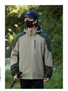 Manfinity Sport Corelite 男式纯色拼接长袖休闲前拉链连帽运动衫 - 黑色 - 查看 2