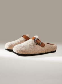 Solecia 女士圆头一脚蹬休闲时尚平底鞋，纯色，适合圣诞节和新年假期氛围秋冬季 - 白色 - 查看 2