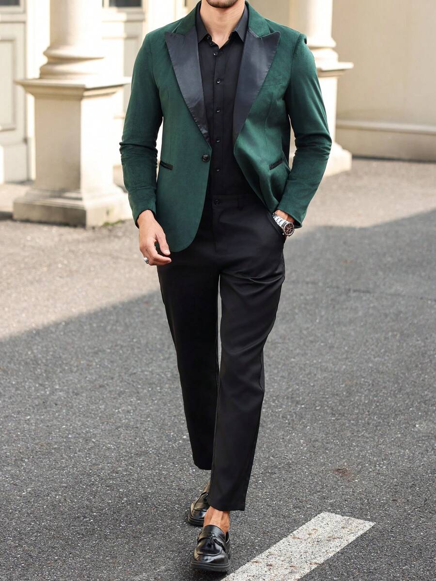 Manfinity AFTRDRK 2pcs Suit Set: 1 Single-Breasted Jacket, 1 Pants - Multicolor - View 1