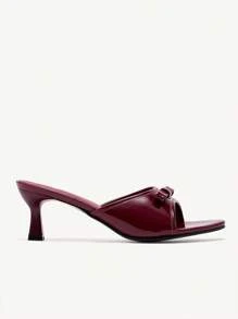 Versatile Fashion Wine Red Women High Heel Sandals With Bowknot Spring Shoes Spring Break Easter Prom Heels - Burgundy - View 9