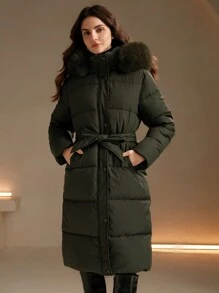 Anewsta Women's Solid Color Front Zip Long Sleeve Pocket Fuzzy Patchwork Hooded Jacket