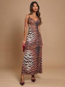 COSMINA Women's Spaghetti Strap Pattern Detail Minimalist Casual Dress - Multicolor - View 1