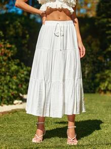 SHEIN VCAY Falda Sólida De Color Con Corbata En La Cintura Para Vacaciones