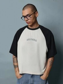 SUMWON Sao Paulo Oversized Raglan T Shirt Baseball Style Streetwear Crop Top Urban Fashion Skater Casual Wide Cut Cotton Jersey - Multicolor - View 1