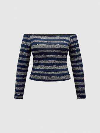 Grunge Punk Maglietta da donna vintage in stile college, a spalle scoperte, con righe sfumate, taglio comodo con elasticità, adatta per il ritorno a scuola, di taglia oversize