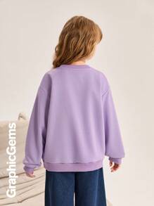 Tween Girl Letter Printed Round Neck Long Sleeve Casual Sweatshirt - Purple - View 2