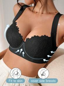 1pc Women's Adjustable Seamless Wireless Bra, Comfy & Soft With Wide Strap For Shaping & Support Lingerie - Black - View 6