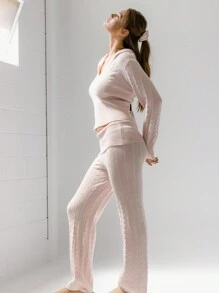 Aralina 温暖又毛绒的柔粉色针织阔腿裤