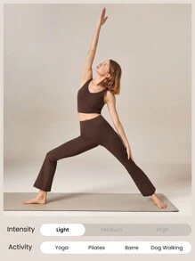 GLOWMODE 31" Fleece High Waist Flared Leggings Pants With Side Pockets Low Impact Yoga Pilates Daily Fall Winter - Cinnamoninspiration - View 6