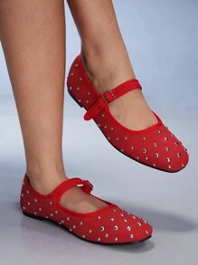 CUCCOO GRLICON 女士 Y2K 风格平底鞋，适合朋克、骑行者、酷女孩、万圣节、圣诞节、派对装扮 - 紅色 - 查看 7