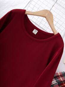 SHEIN 2pcs/Set Boys Casual Knit Round Neck Long Sleeve Top And Pants Pajama Set, Matching Daddy And Me Outfits (2 Sets Sold Separately) - Multicolor - View 3