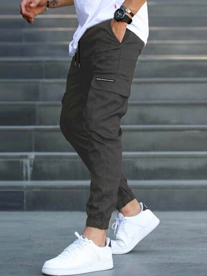 Manfinity Homme Pantalones largos casuales con bolsillo y amarre delantero, para uso diario, pantalones elásticos ajustados para hombres, pantalones casuales para hombres, pantalones de diseñador para hombres, pantalones de calle para hombres, otoño
