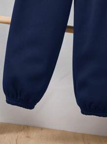 SHEIN 1 件年轻男孩加厚保暖内衬休闲运动裤，适合通勤、上学、日常休闲、学院风、学院风、基本款，适合儿童装、年轻男孩服装、返校、校服、幼儿园、生日派对、典礼、婚礼、洗礼、日常穿着、通勤、运动、秋冬 - 藏蓝色 - 查看 7