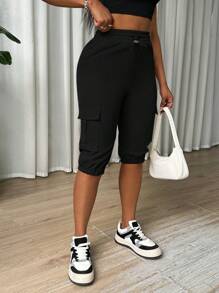 Zolique Ladies' Solid Color Simple Daily Casual Pants - Black - View 5