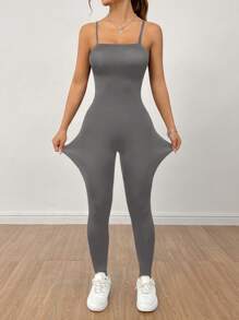 SHEIN PETITE Women'S Solid Color Tight-Fitting Tube Jumpsuit - Dark Grey - View 7