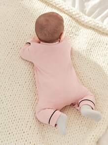 Cozy Pixies Bộ đồ liền thân dài tay cổ tròn dệt kim mềm mại cho bé gái sơ sinh kèm gối đầu 2 món - Hồng - Xem 2
