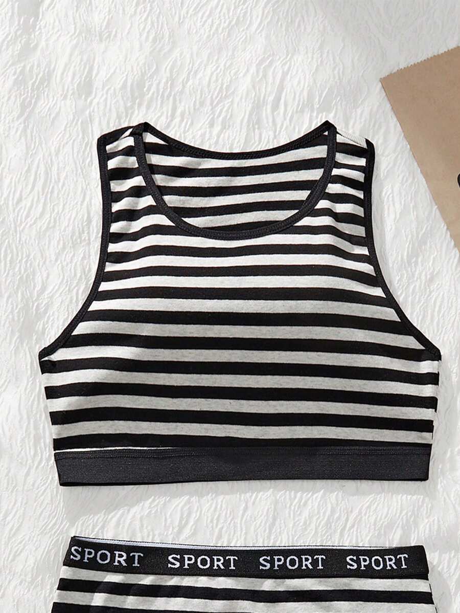 1 件青少年女孩休闲简约条纹内衣套装 - 彩色 - 查看 1