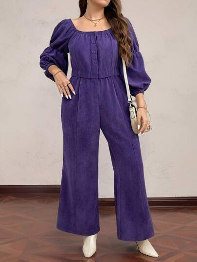 SHEIN LUNE Mono informal con cuello cuadrado de talla grande, atuendo de Acción de Gracias, conjunto de mujer para Año Nuevo, vestidos de invierno, ropa de invierno para mujer, atuendos para fiestas