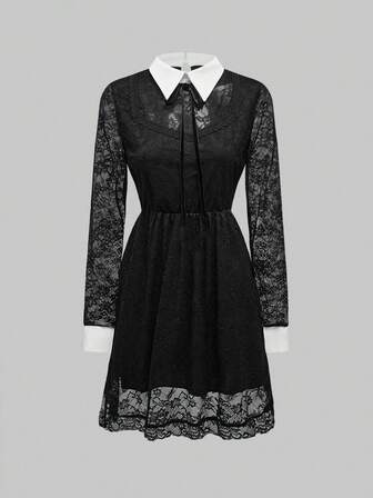 Goth Gotisch kontrastierender Spitzenrock Spitzensaum Damen Minikleid für Partys