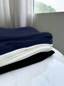 Chiquease Quần ống loe dệt kim sọc cạp cao dành cho nữ, quần dài Maxi Palazzo bó sát co giãn, mùa thu/đông - Xanh đậm - Xem 3