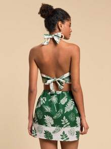 Travachic Woven Printed Halter Backless Tie Bodycon Women Mini Dress - Green - View 2