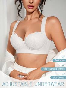 DesireSculpt 1 件女士柔软舒适休闲宽肩带聚拢调整钢圈文胸内衣 - 白色 - 查看 6
