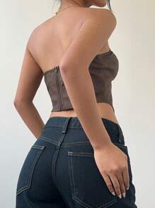 Aloruh Top con corpiño estilo corsé de piel desgastada con hombros descubiertos de estilo vintage, tipo pirata, para mujer para otoño e invierno