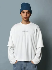 SUMWON Crop Fit Double Layer Sleeve Tee With Graphic Print - White - View 2