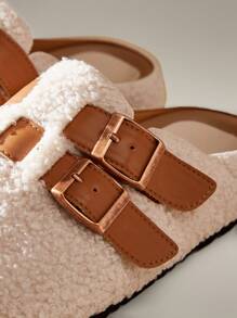 Solecia Zuecos de mujer con puntera redonda, plantilla de corcho a la moda y correa con hebilla ajustable - Blanco - Ver 3