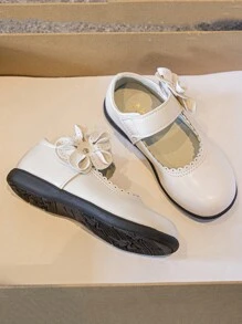 1 par de zapatos planos para niñas, beige, cómodos y versátiles con y diseño de flor de estilo hada para uso al aire libre, zapatos sencillos para niños - Beis - Ver 5