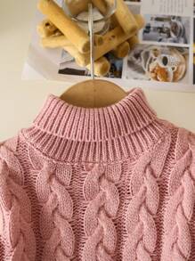 SHEIN Baby Girl High Neck Thick Sweater, Suitable For Autumn & Winter As Baby Girl Knitwear To Keep Warm - Dusty Pink - View 7