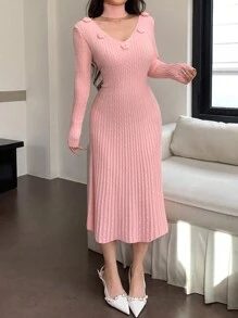 SHEIN MOD 女士优雅 3D 花卉毛衣裙 - 粉色 - 查看 1