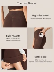 GLOWMODE 31" Fleece High Waist Flared Leggings Pants With Side Pockets Low Impact Yoga Pilates Daily Fall Winter - Cinnamoninspiration - View 4