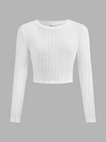 SHEIN Leap Crew Tween Girls Slim Fit Casual Minimalist Comfortable Round Neck Pullover Multi-Pack Long Sleeve T-Shirt, Autumn/Winter - Multicolor - View 4