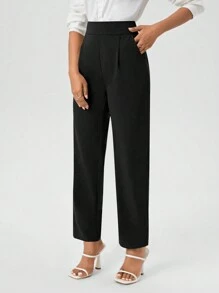 SHEIN Clasi Pantalones De Cintura Alta De Color Sólido Para Mujeres Con Bolsillos Oblicuos