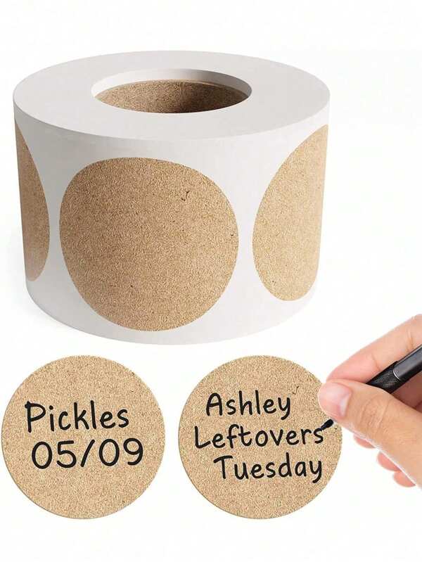 SHEIN 1 Roll 500pcs 0.98inches/1.5inchesNatural Brown Kraft Paper Stickers, Permanent Adhesive Round Kraft Labels , For Container, Food Packaging Tags ,Gift Wrapping Mother's Day, Children's Day