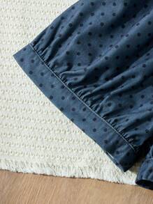 SHEIN 年轻女孩优雅法式灰色波尔卡圆点宽松松紧腰短裤，秋冬 - 彩色 - 查看 4