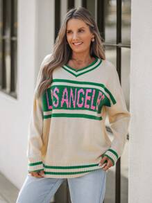 SHEIN LUNE Áo len ấm áp thường ngày thiết kế chữ V cho nữ - Nhiều màu - Xem 4