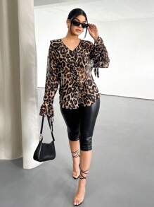 SHEIN SXY Elegant Sexy Lady Leopard Print Ruffled Loose Blouse, Suitable For Dates - Multicolor - View 3