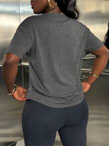 SHEIN 女士夏季卡通人物印花圆领休闲短袖T恤图案T恤女上衣 - 深灰色 - 查看 2