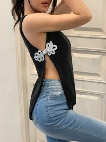 SHEIN MOD Top corto de punto sin mangas de unicolor con abertura lateral para mujer