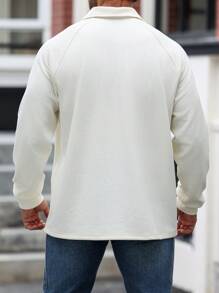 Manfinity Homme Men's Plus Size Solid Color Front Zipper Long Sleeve Casual Polo Shirt - Apricot - View 2