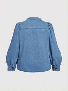SHEIN MOD Blue Plus Size Denim Jacket Tops Casual Jacket Shirt Jacket - Medium Wash - View 2