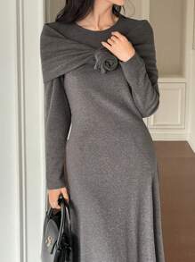 DAZY Women 2 Pieces Set Long Dress, Elegant Lady Style,Casual Women Dresses,Fall Dress Long Sleeve Dress - Grey - View 8