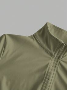 SHEIN EZwear Plus Size Women's Olive Green Casual Jacket - Army Green - View 4