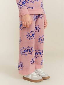 SHEIN Young Girl Graphic Detail Casual Knitted Leggings